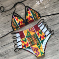 Women's high waist digital print swimsuit set with backless design and quick-dry properties