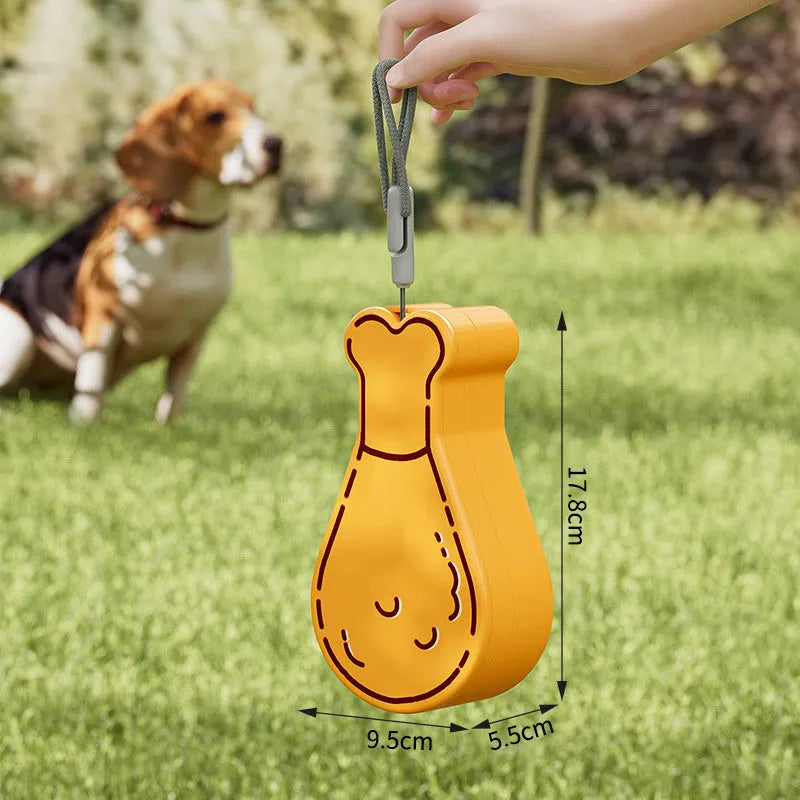 Orange and white portable pet water feeder with water bottle and food container for outdoor use