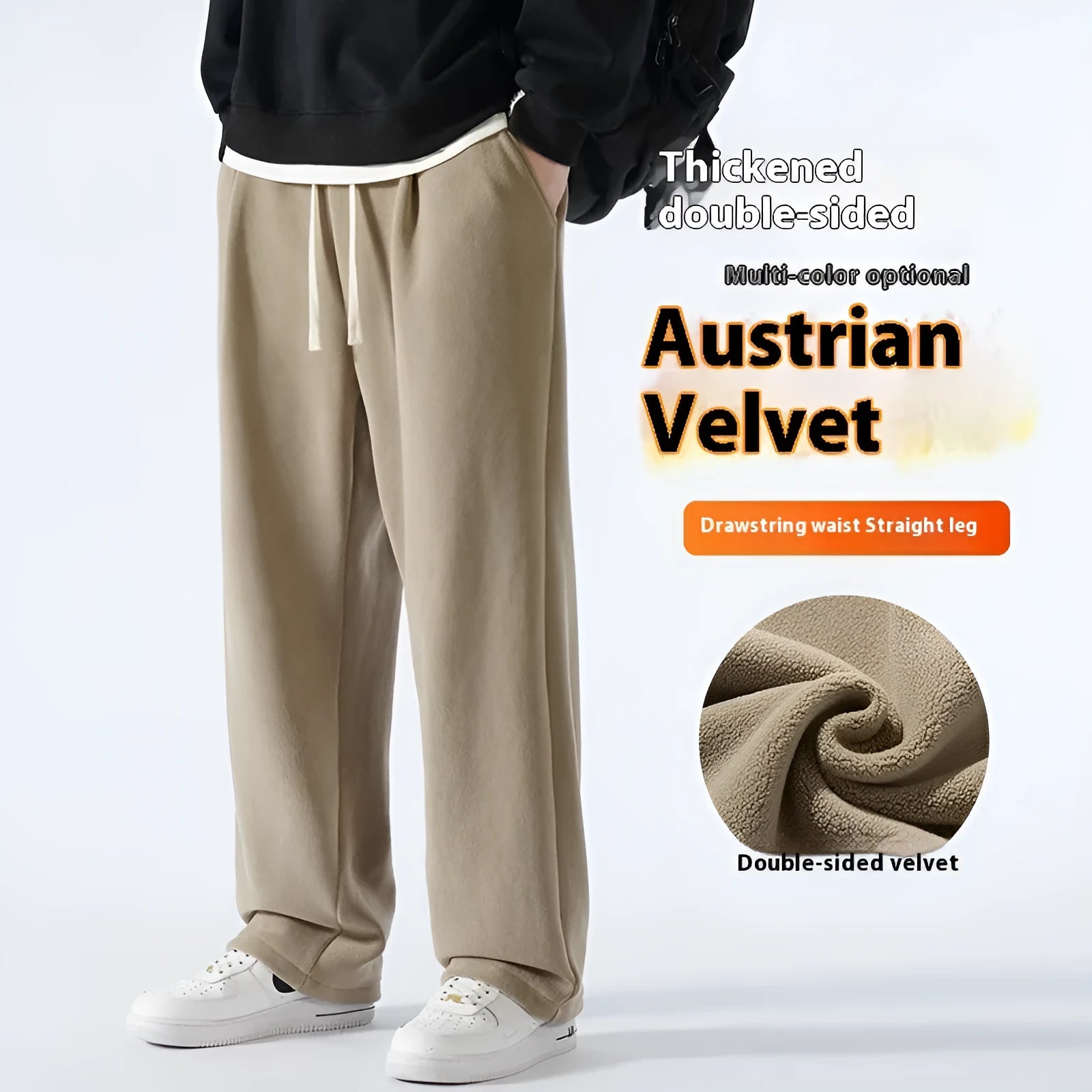 Men's double-sided polar fleece trousers with wool lining in loose Korean style