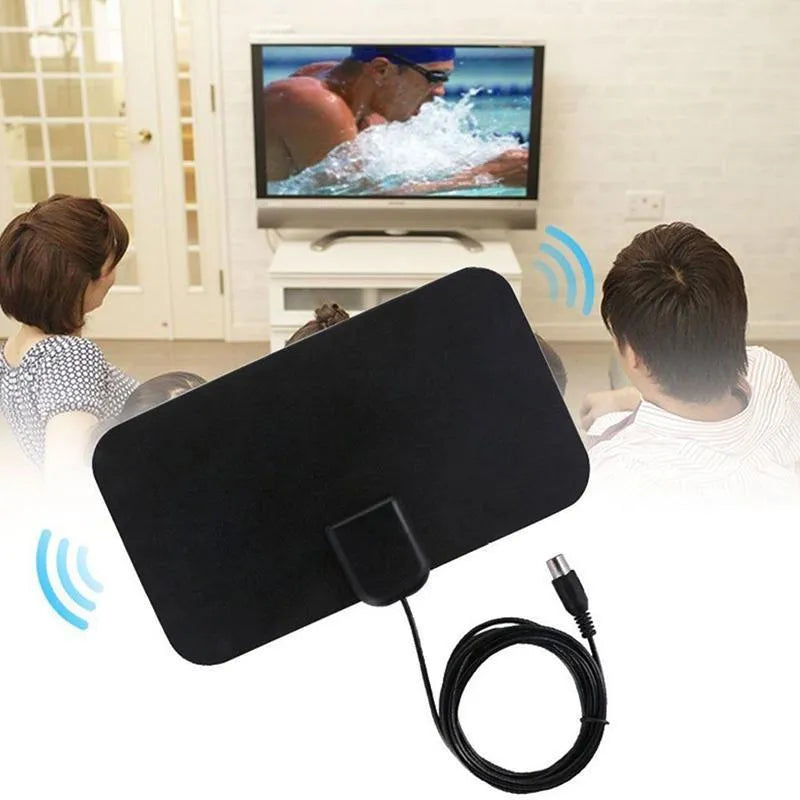 Digital HD indoor TV antenna black 210x120mm with coaxial cable