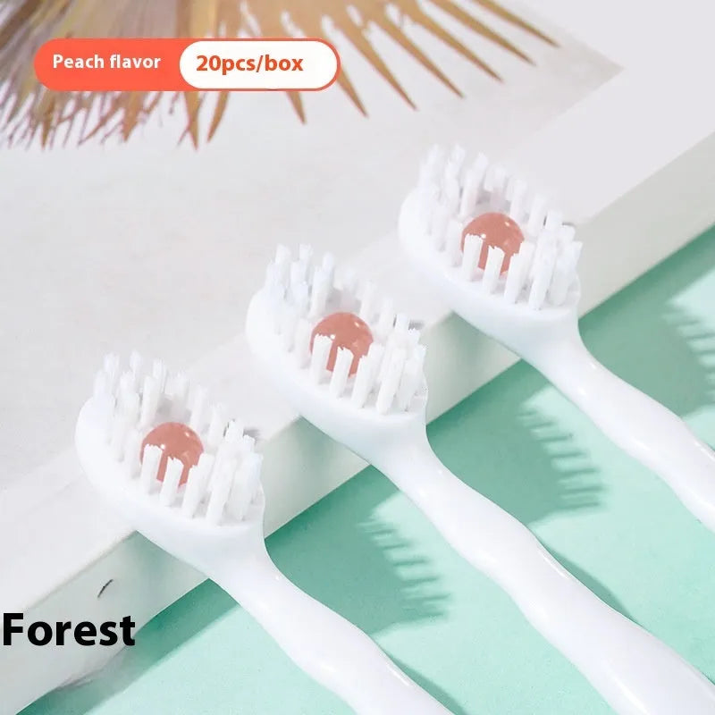 Box of 20 disposable bead toothbrushes with integrated toothpaste for travel