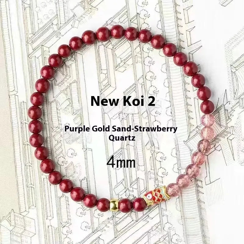 Purple cinnabar and strawberry quartz beaded bracelet with oil drip treatment for women