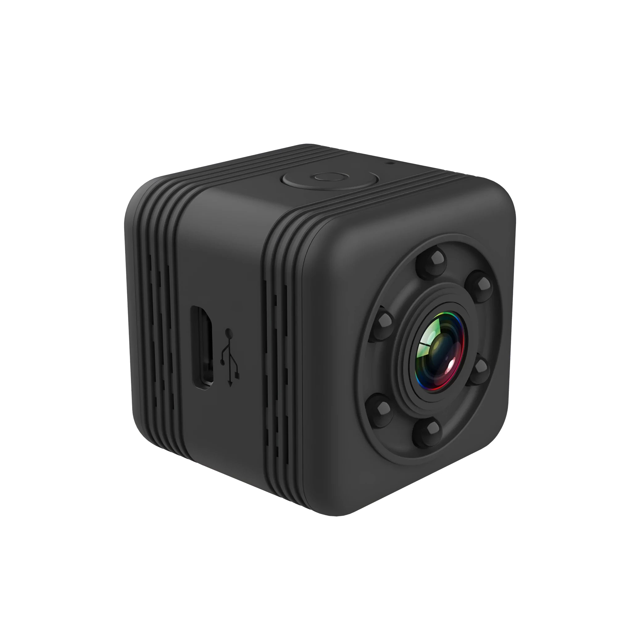 Black waterproof sports camera with microUSB port for 1080p HD video recording