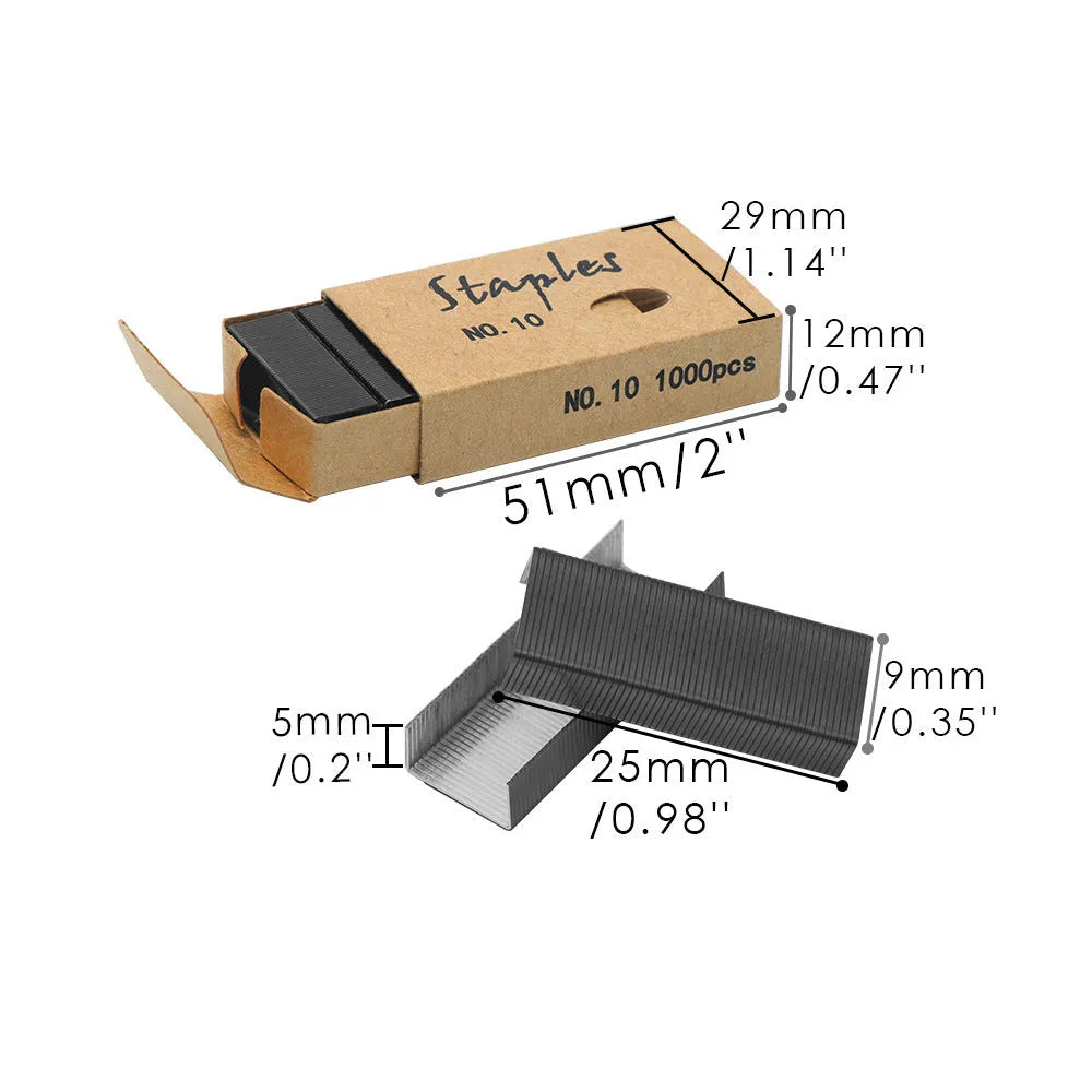 Box of 1000 metal office staples in rose gold, black, purple, and rose red colour options