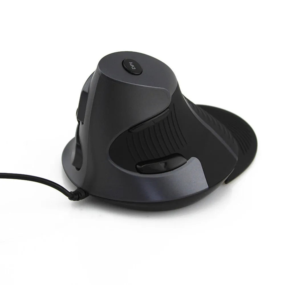 Ergonomic vertical wired optical mouse in black and white options for desktop computers