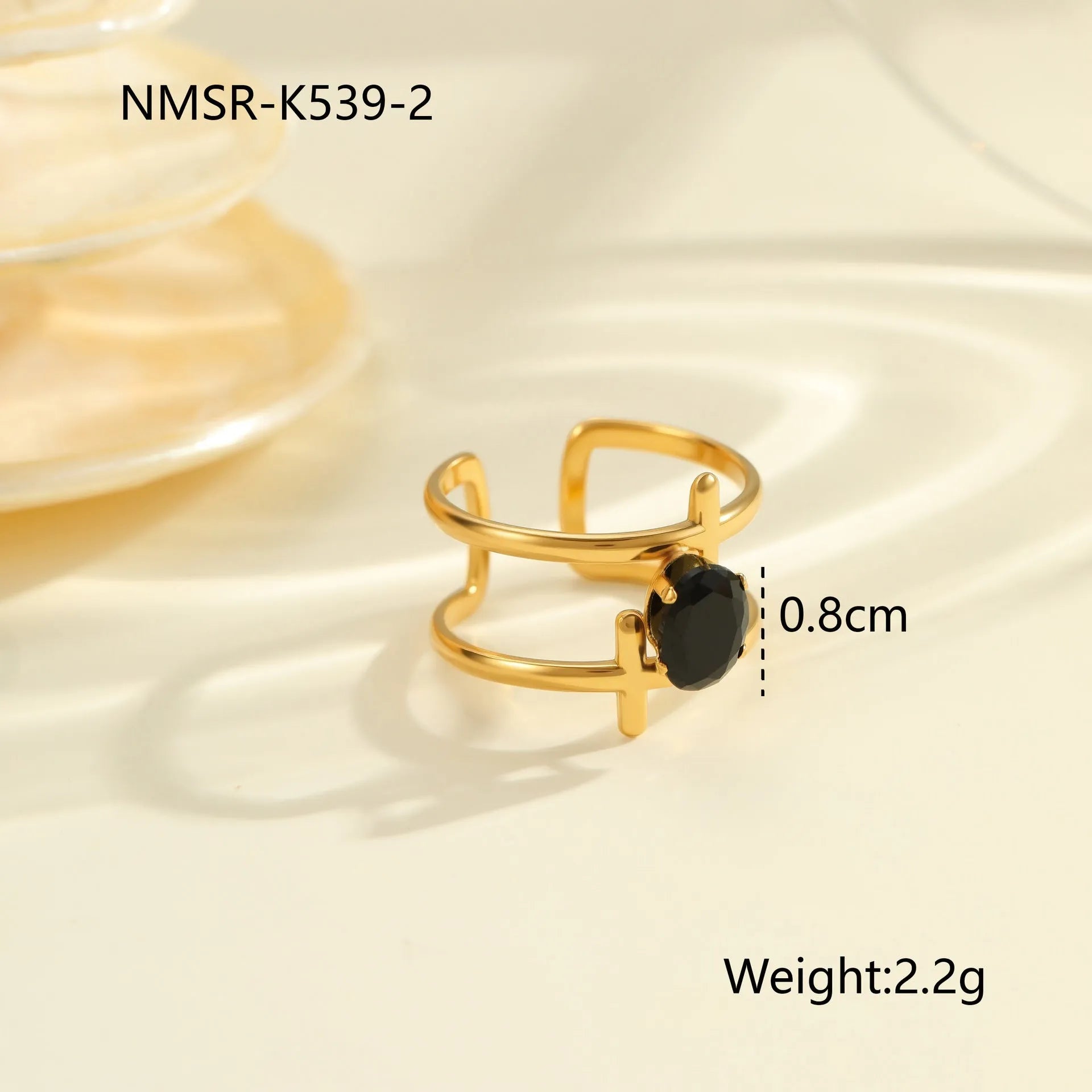 Geometric open mouth adjustable ring with inlaid zircon detailing on electroplated stainless steel