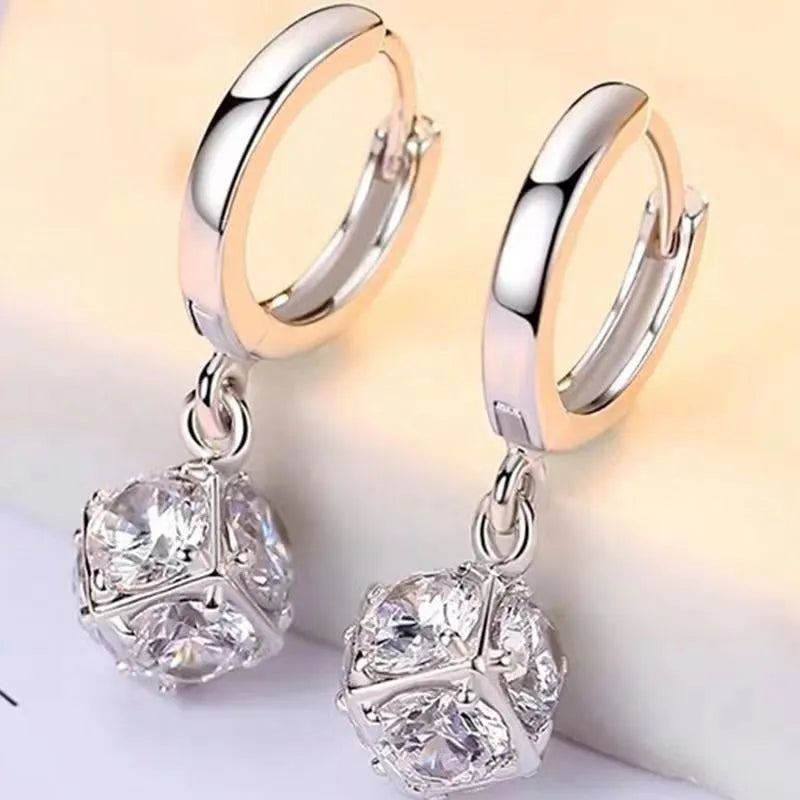 Geometric rose design zircon electroplated copper earrings for women in multiple colour variations