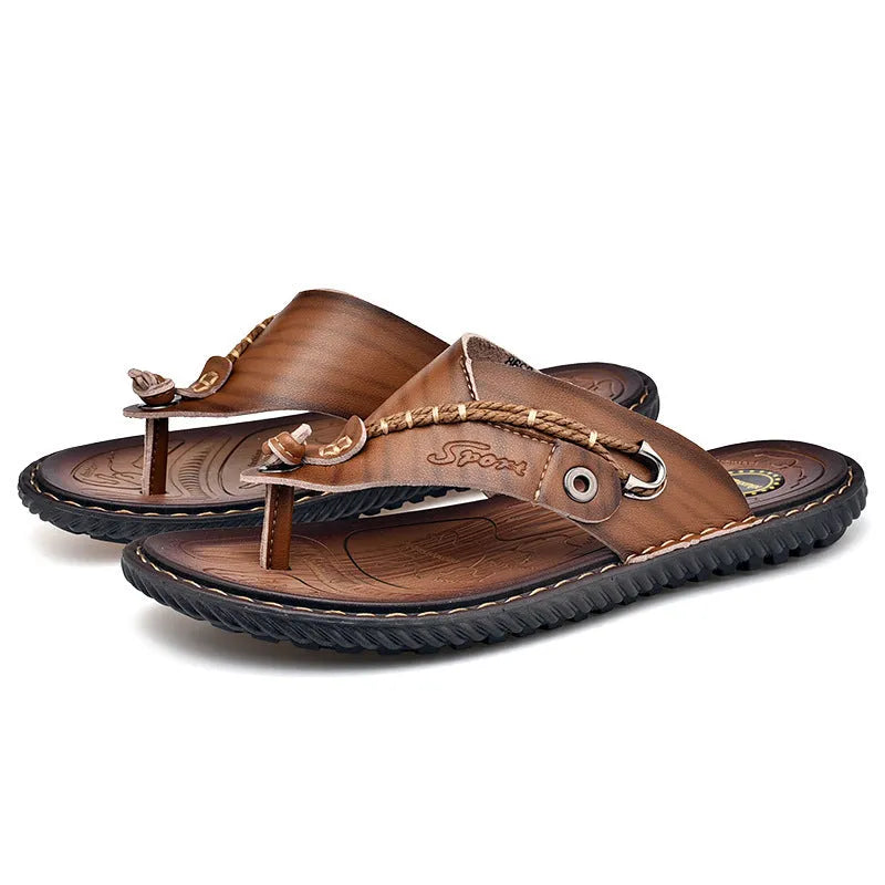 Men's casual non-slip slippers in black PU leather showing size options