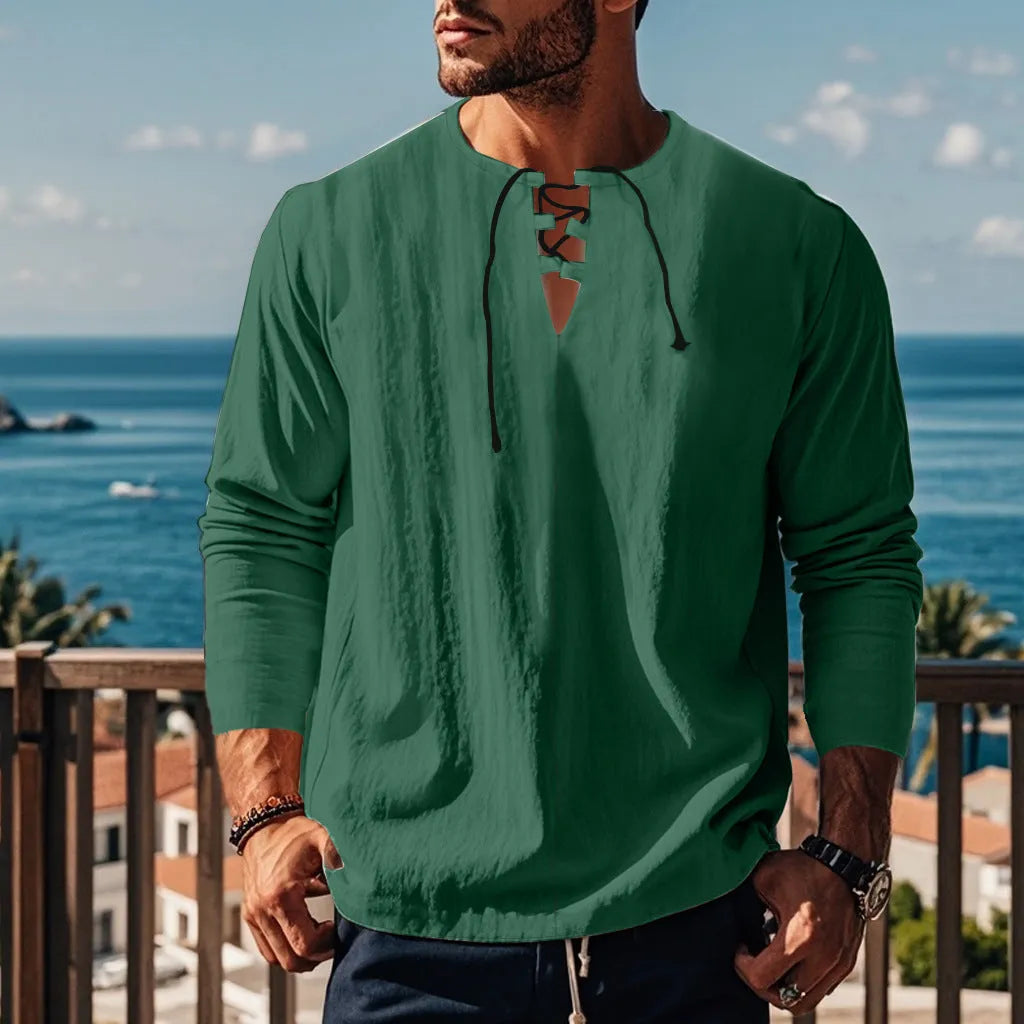 Solid colour cotton linen loose ruff shirt on hanger in one of ten available colours
