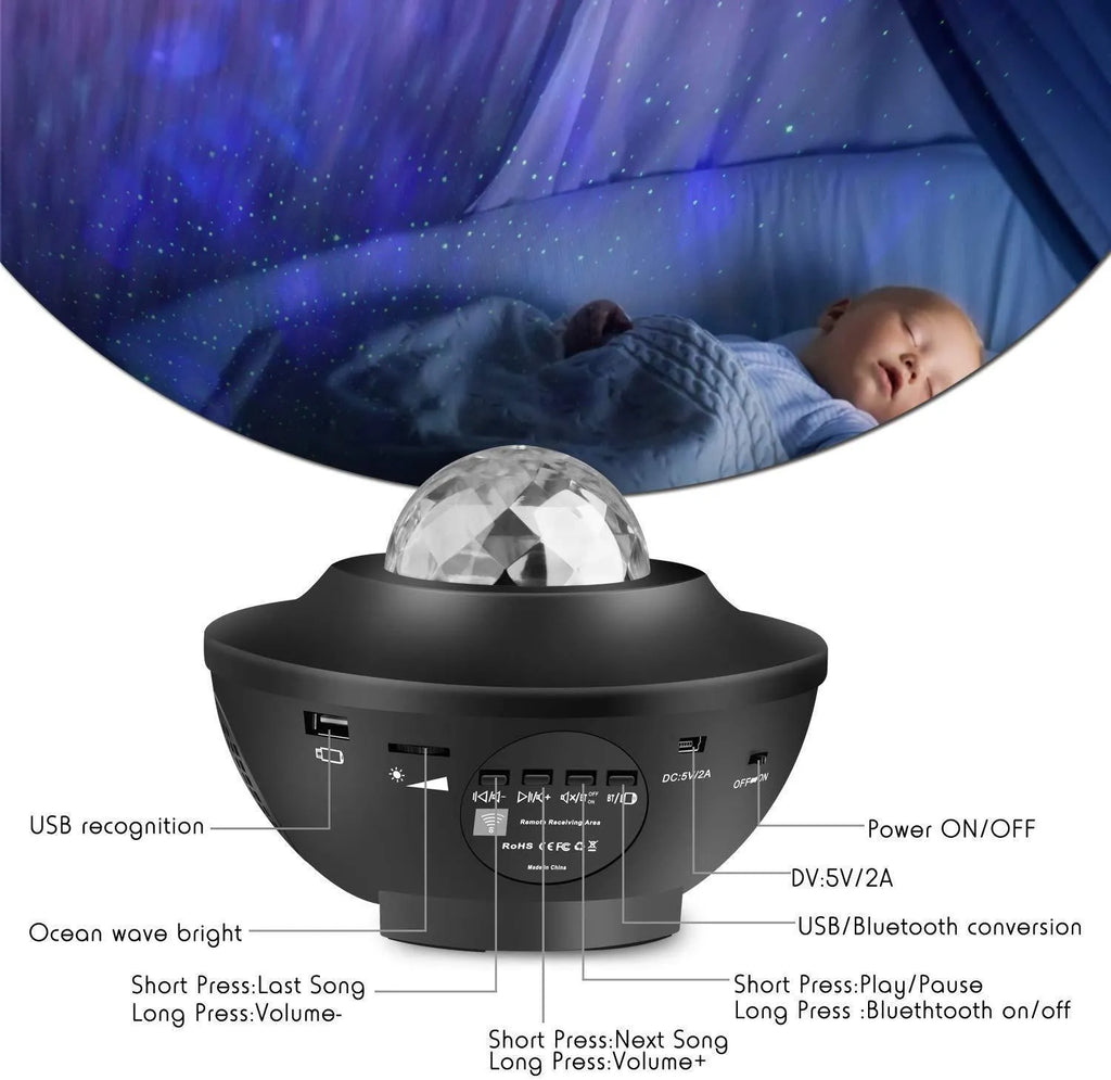 LED dream starry sky projector night light round ABS shade remote control USB charging compact 110mm