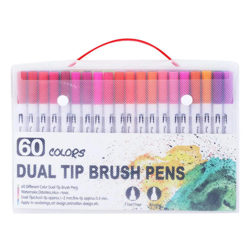 Set of watercolour brush pens with plastic barrels in a case, showing multiple colour options for art and promotion.