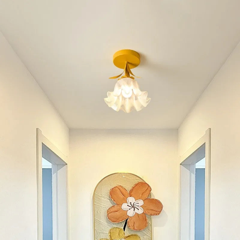 Cream coloured modern corridor light fixture with Linglan Flower design and remote control.