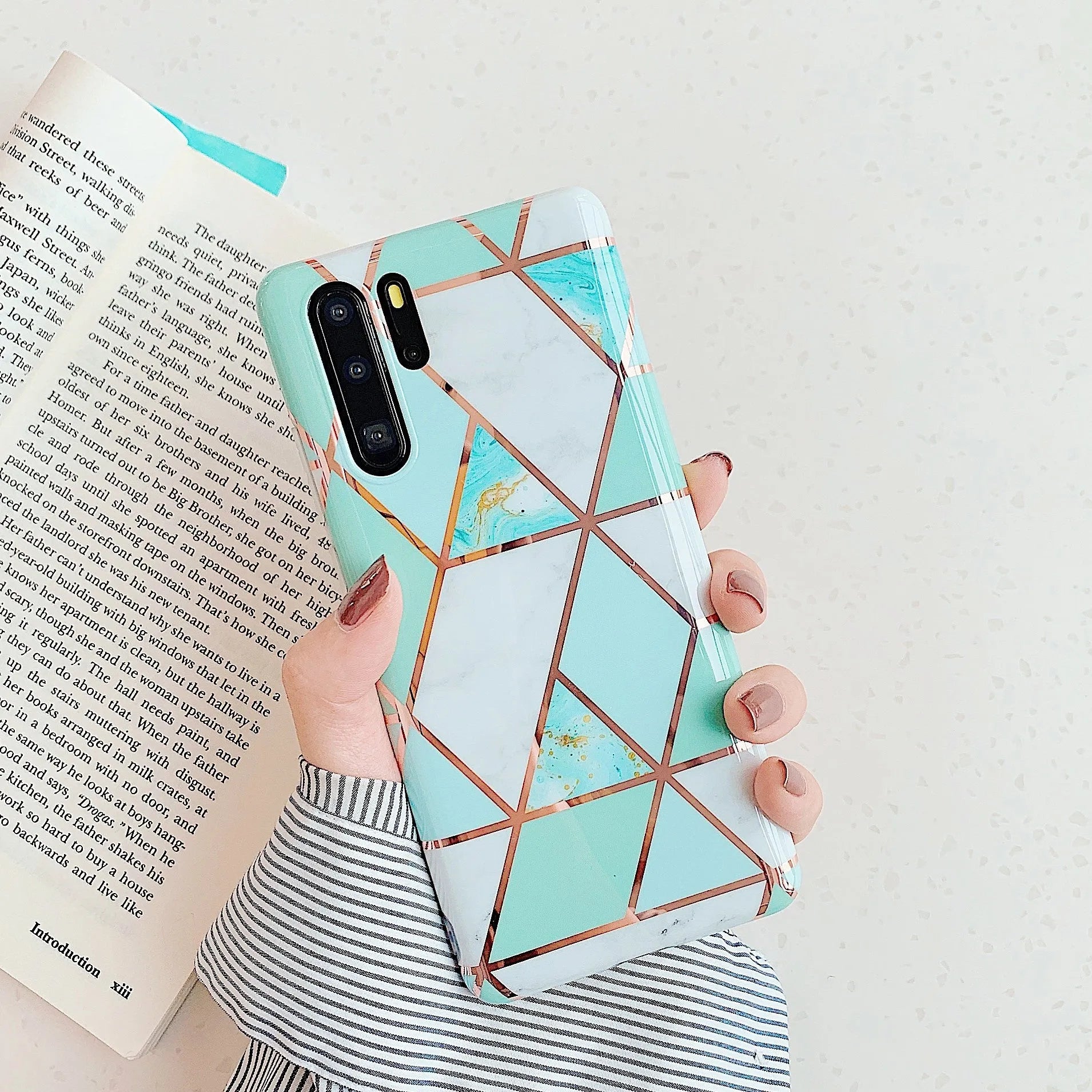 Electroplated marble mobile phone case in various colours for Huawei and Samsung smartphones