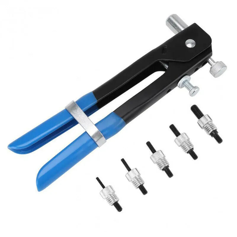 Manual riveter nut set with alloy steel construction in 86pc or 106pc kit options