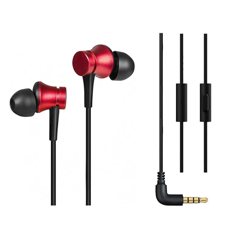Piston wired in-ear headphones with 3.5mm connector in black, blue, or red colours