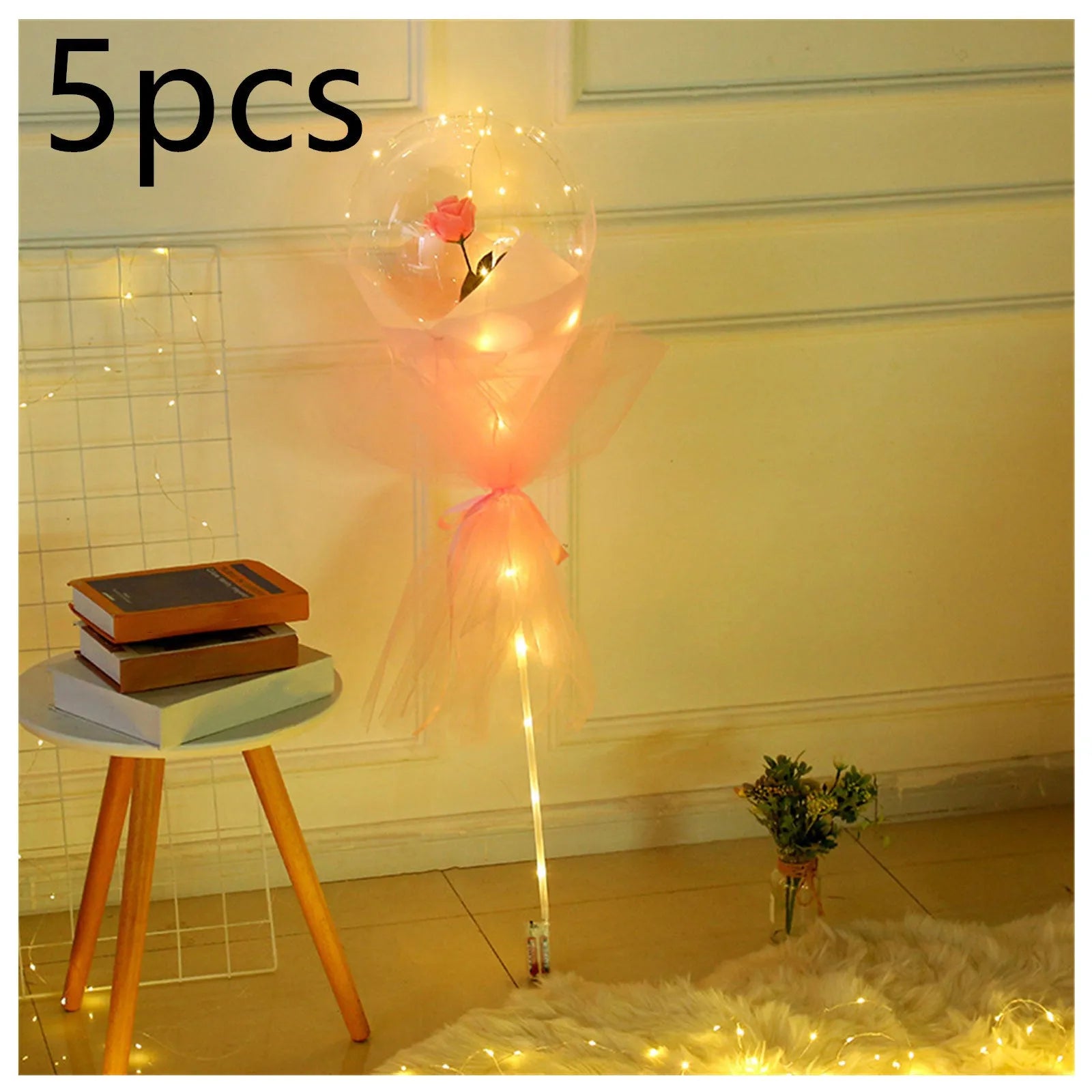 Transparent LED luminous DIY balloon rose bouquet with integrated lights for decoration.