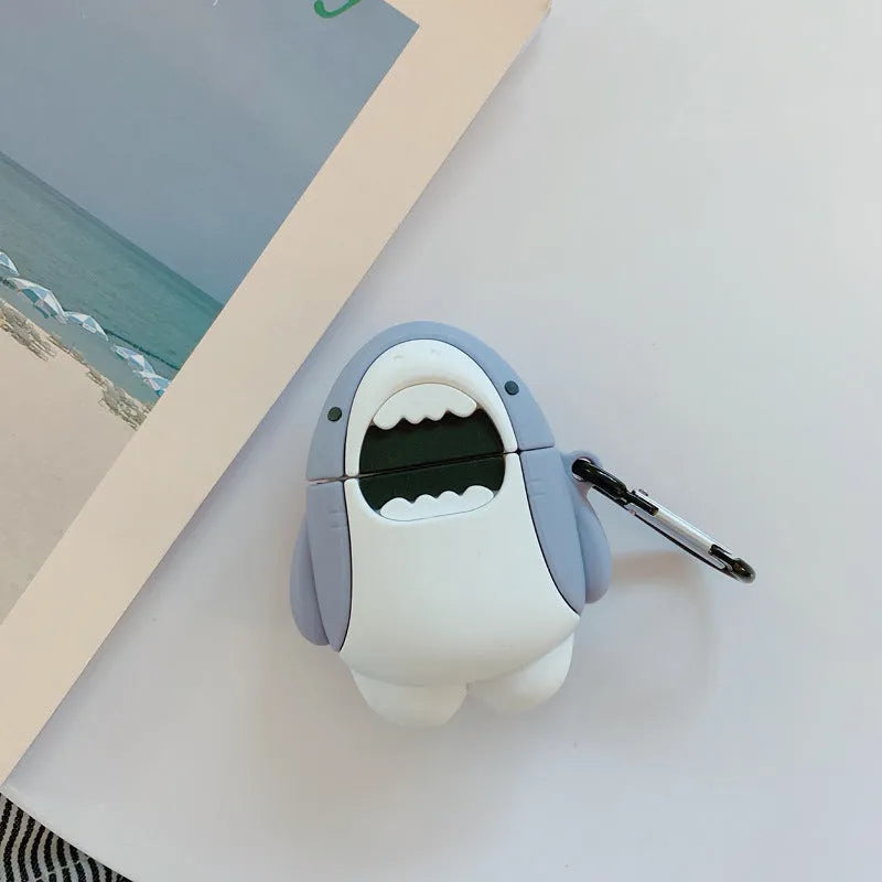 Silicone shark design protective case for Apple AirPods 1 and AirPods 2 wireless earphones