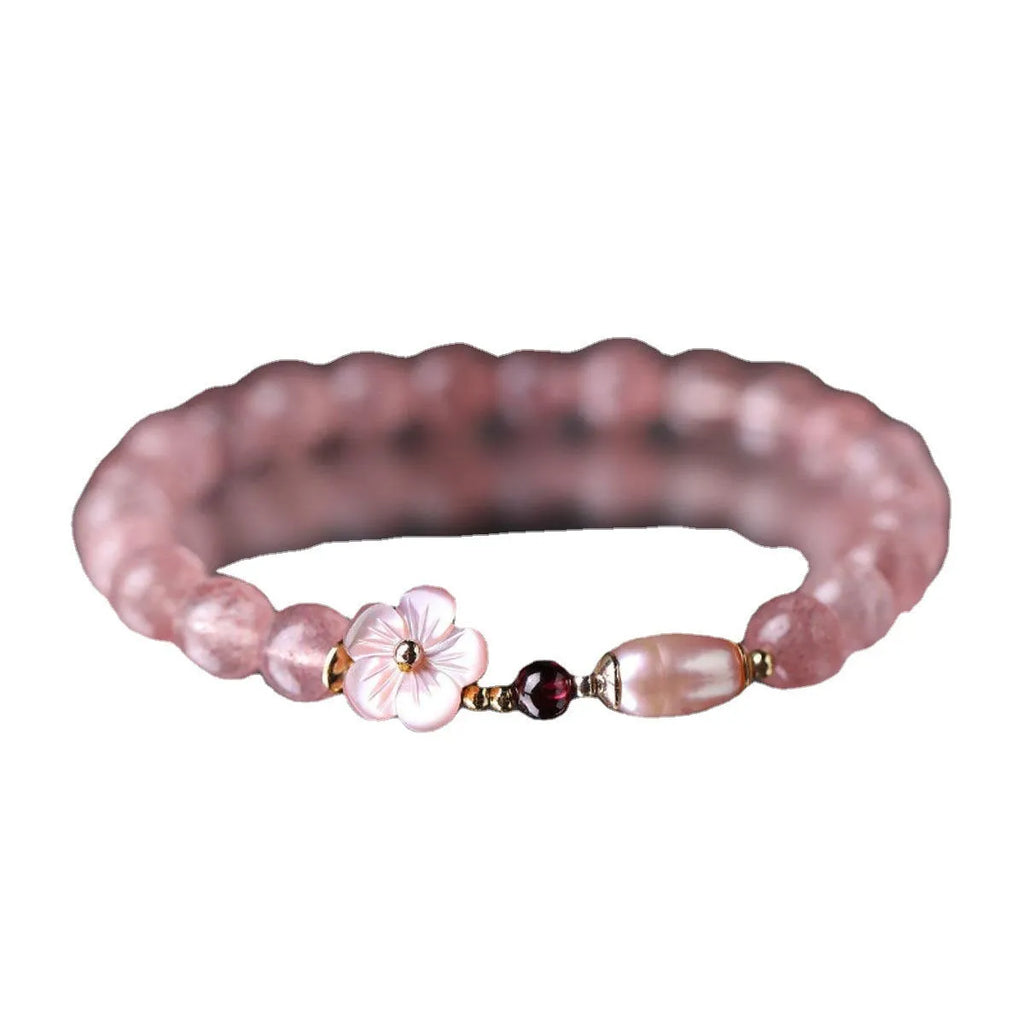 Strawberry quartz peach blossom crystal bracelet with flower design for women