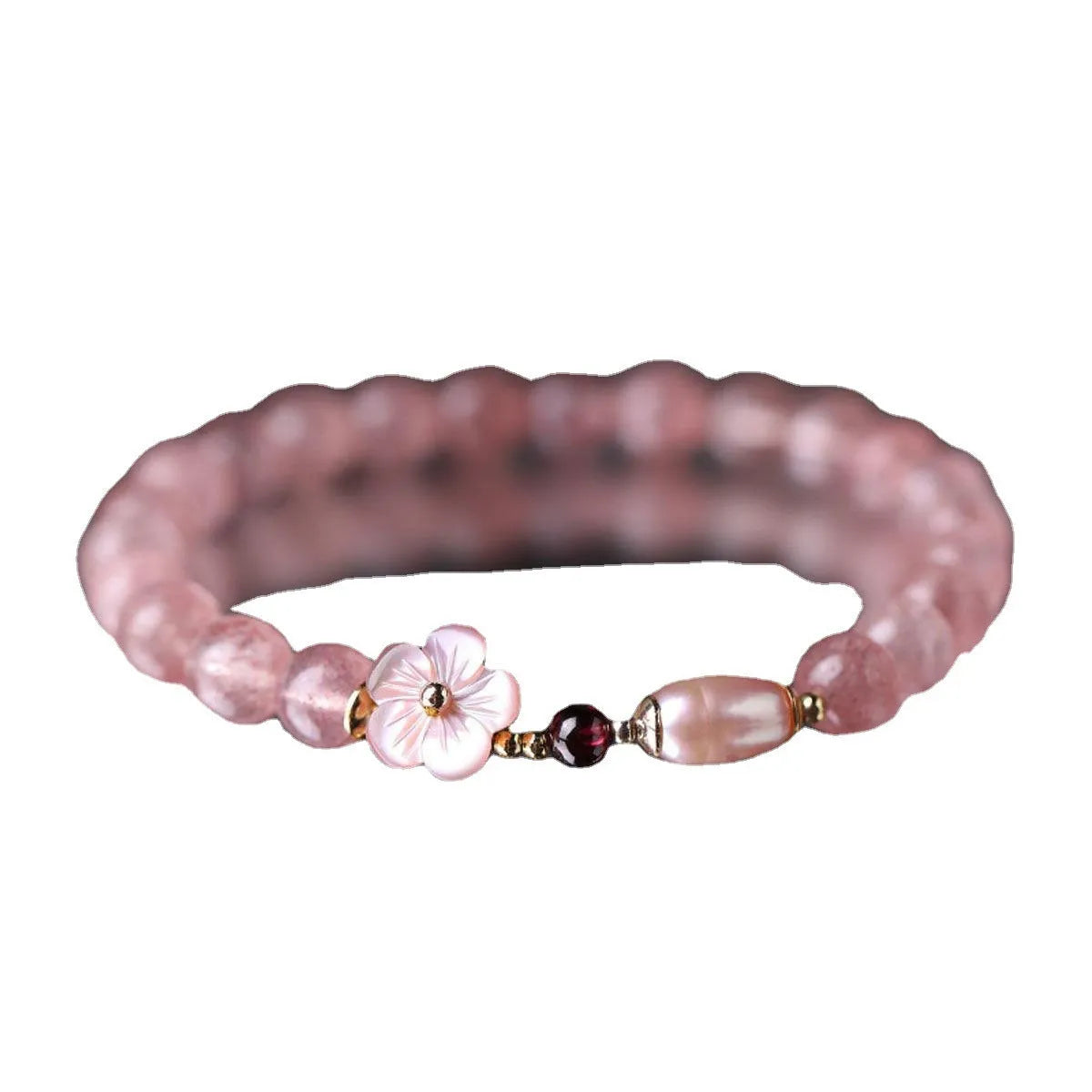 Strawberry quartz peach blossom crystal bracelet with flower design for women