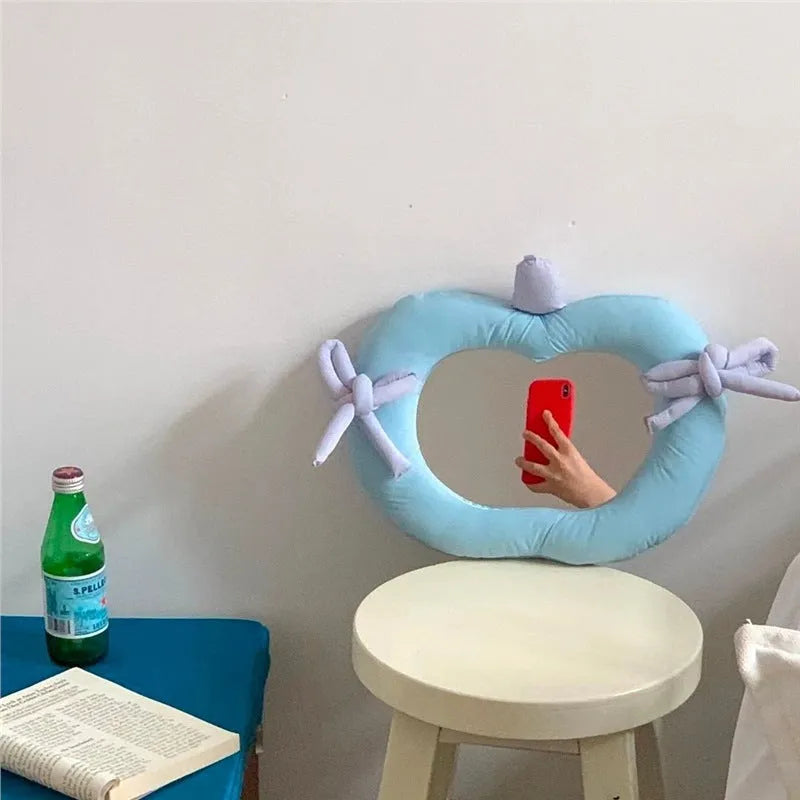 Korean-style decorative mirror with cotton-filled fabric border in apple colour option