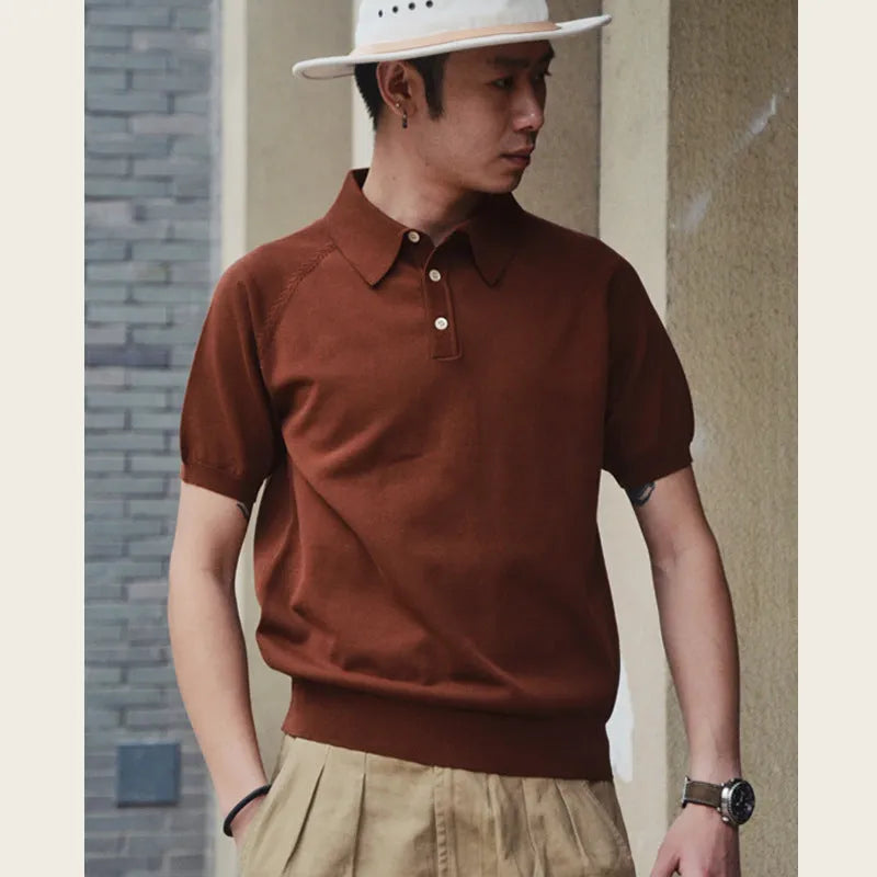 Retro knitted cotton short-sleeved T-shirt in slim fit on a hanger