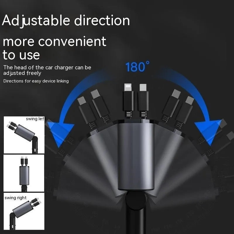 Automatic retractable car charger with cigarette lighter plug and multiple USB ports