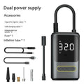 Handheld wireless digital air pump with LED display on black ABS body, showing pressure readout