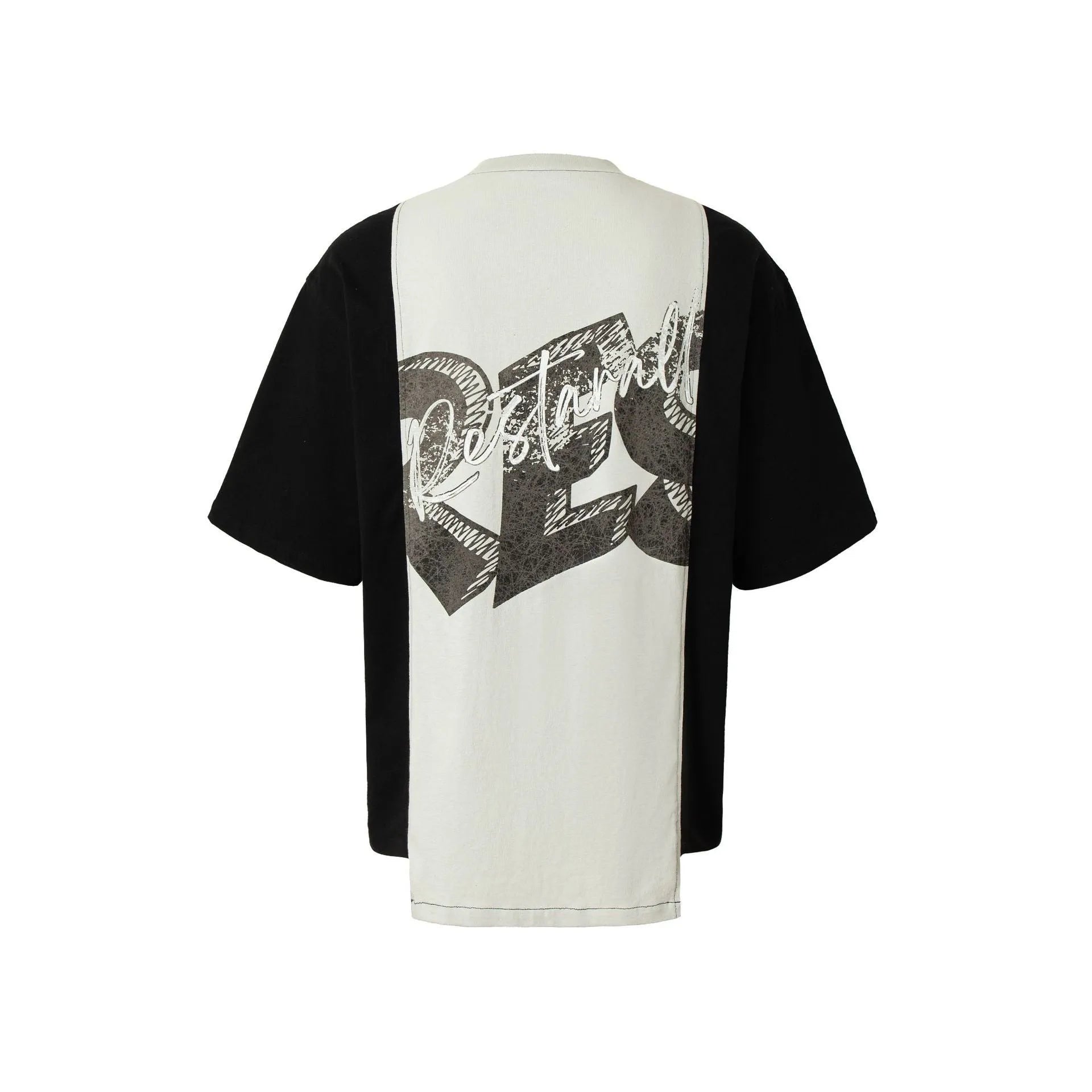 Men's black and white broken collage print t-shirt with loose fit and short sleeves