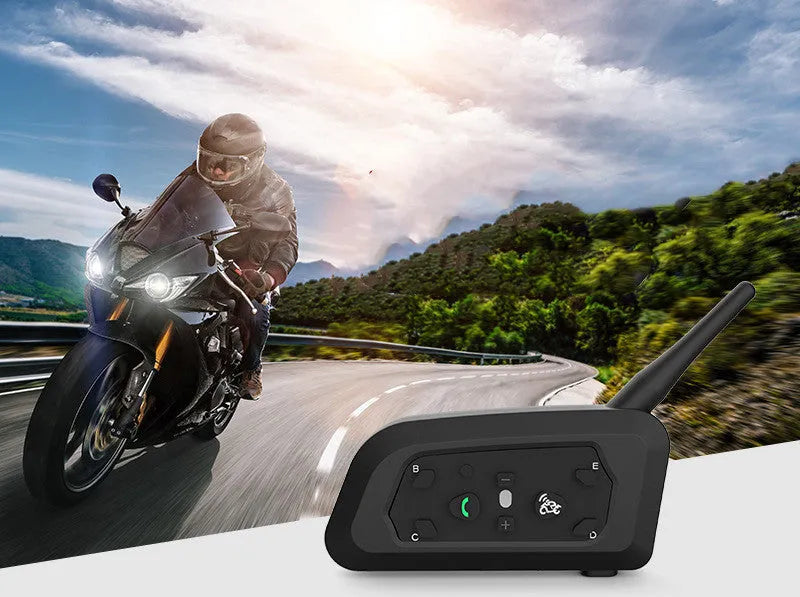 V6 Pro motorcycle helmet Bluetooth intercom unit with mounting clip and wired headphones