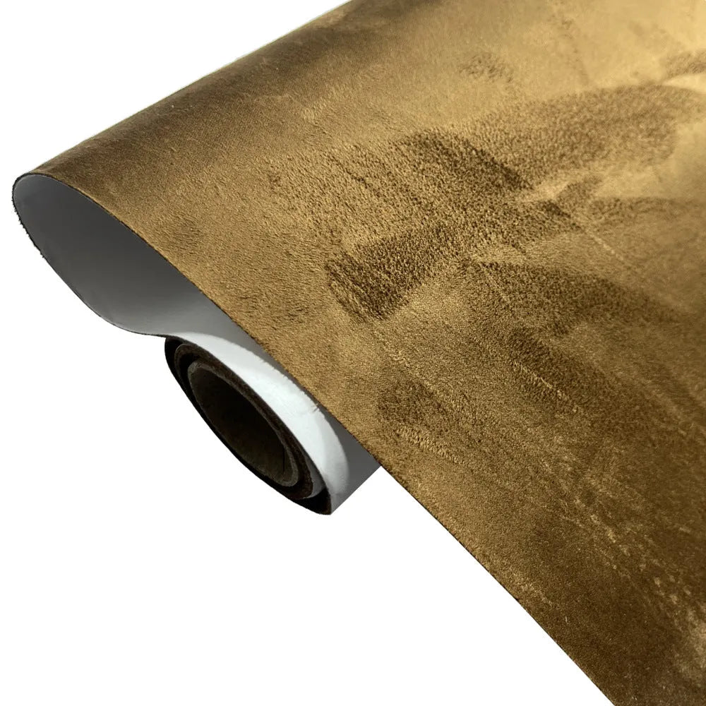 Self-adhesive leather suede sheet showing texture and colour options for DIY projects