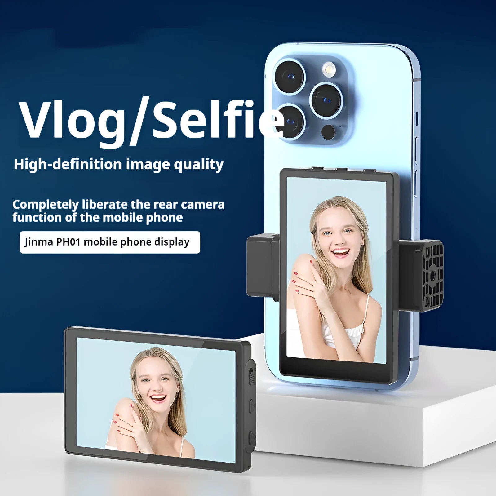 Mobile phone selfie mirror display screen with magnetic suction clip and Bluetooth remote control in black