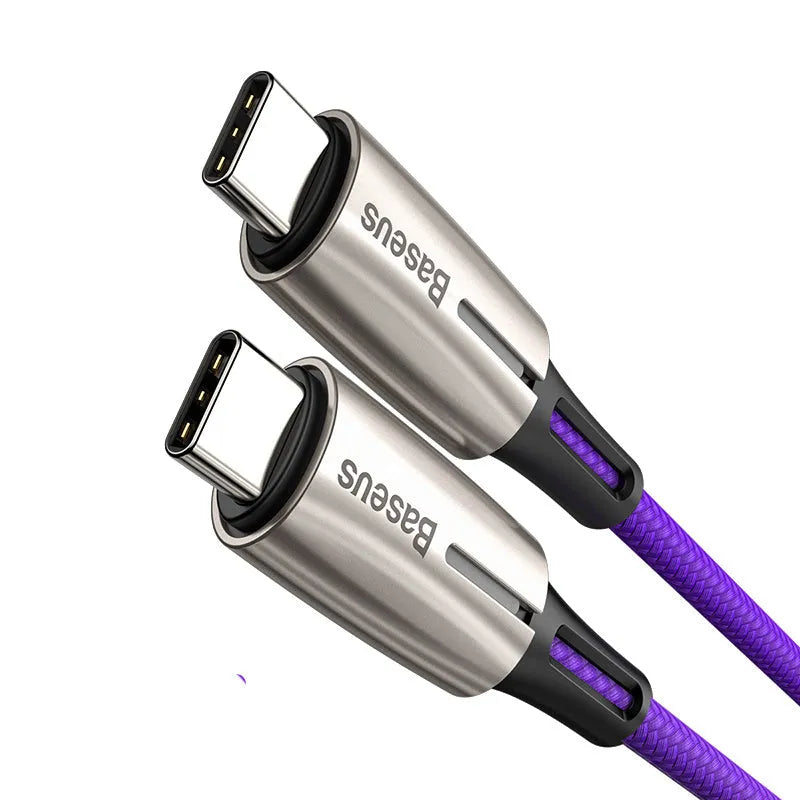 Purple and red USB Type-C to Type-C data cables showing 1 metre length