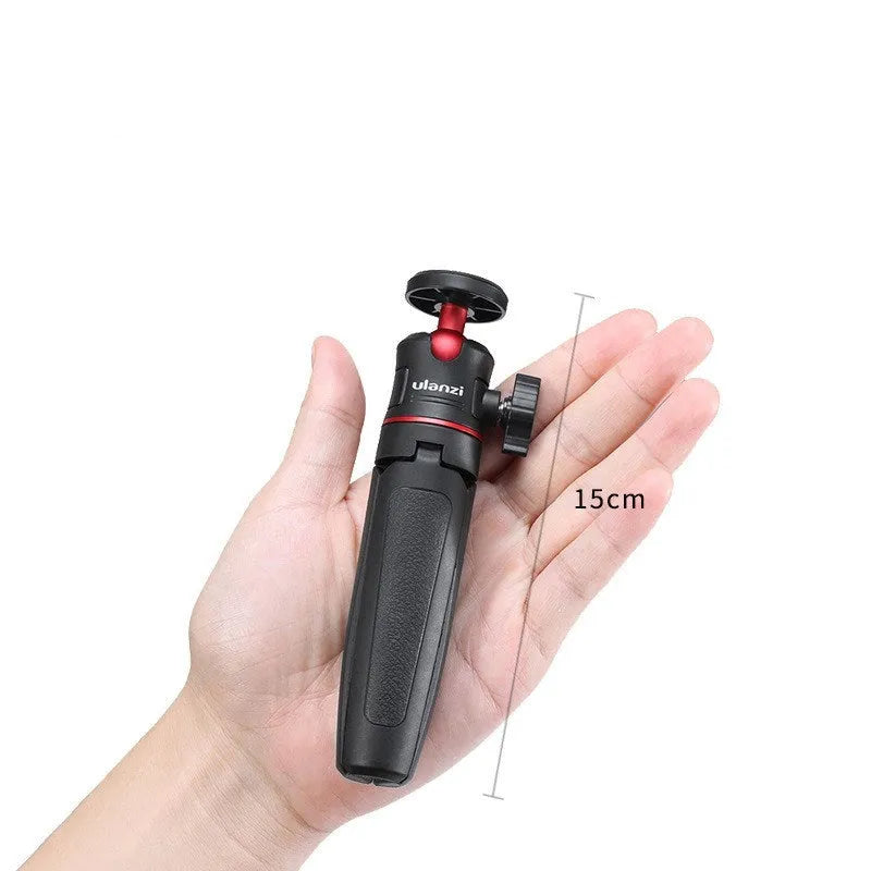 Compact camera desktop tripod mini extension selfie stick in black red, compatible with iPhone and DJI action camera