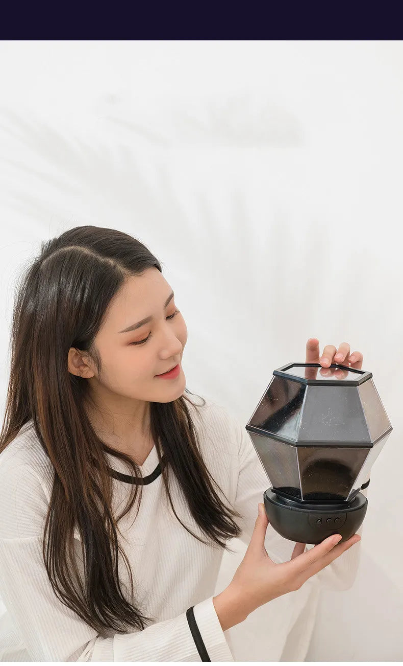 Children's rotating star projector night light with LED starlight effects in three colour patterns