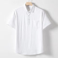 Men's loose fit linen T-shirt with a lapel collar in optic linen colour.