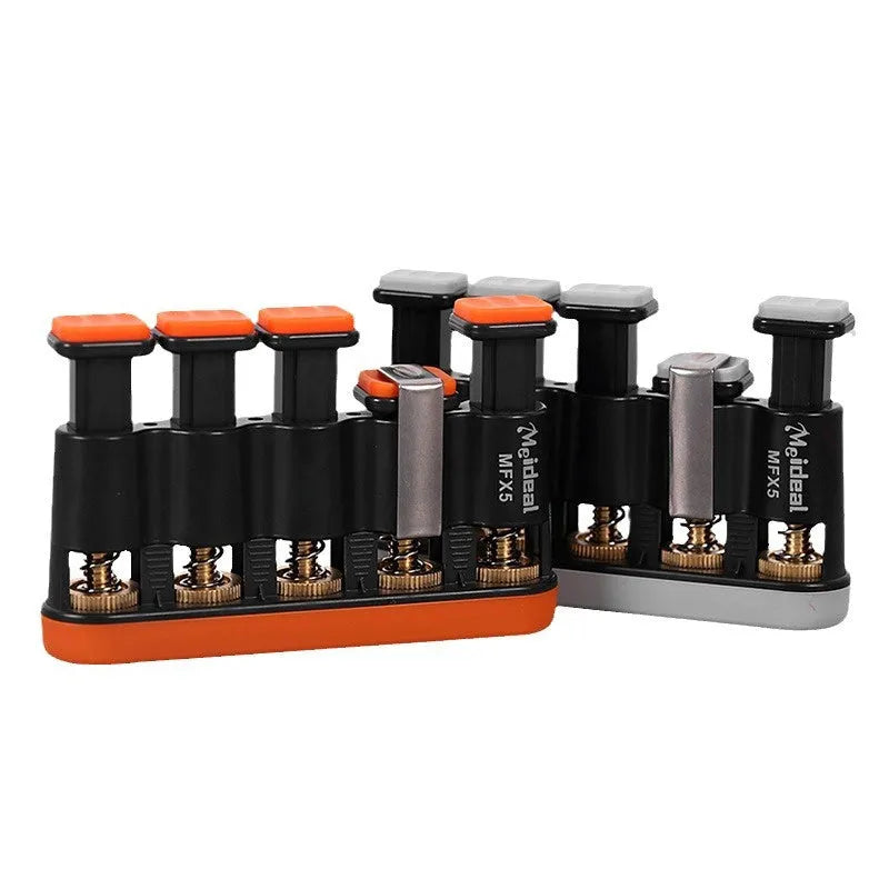 Grey and orange silicone finger trainer for musician hand strength development