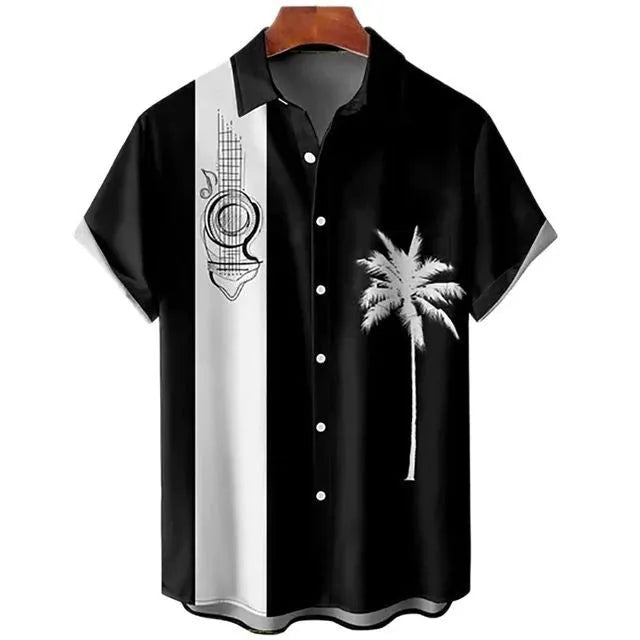 Men's slim fit short sleeve shirt with 3D printed flower pattern in polyester fabric
