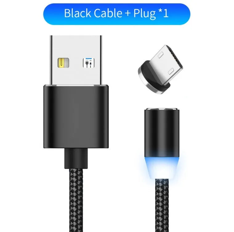 1 metre cotton braided magnetic charging cable with LED light and aluminium connectors