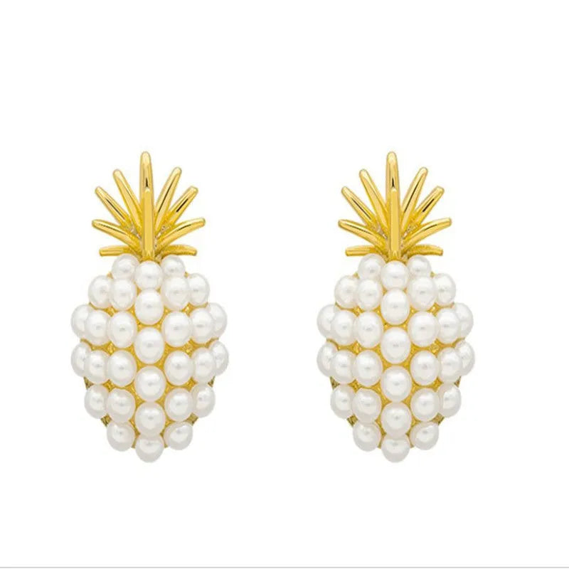 Korean-style women's drop earrings with a pineapple starfish pearl design in alloy with stone inlay.