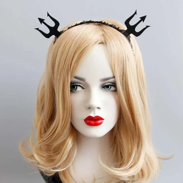 Halloween funny headband made from felt cloth, black lace, ribbon, and iron headband base in multiple colour styles