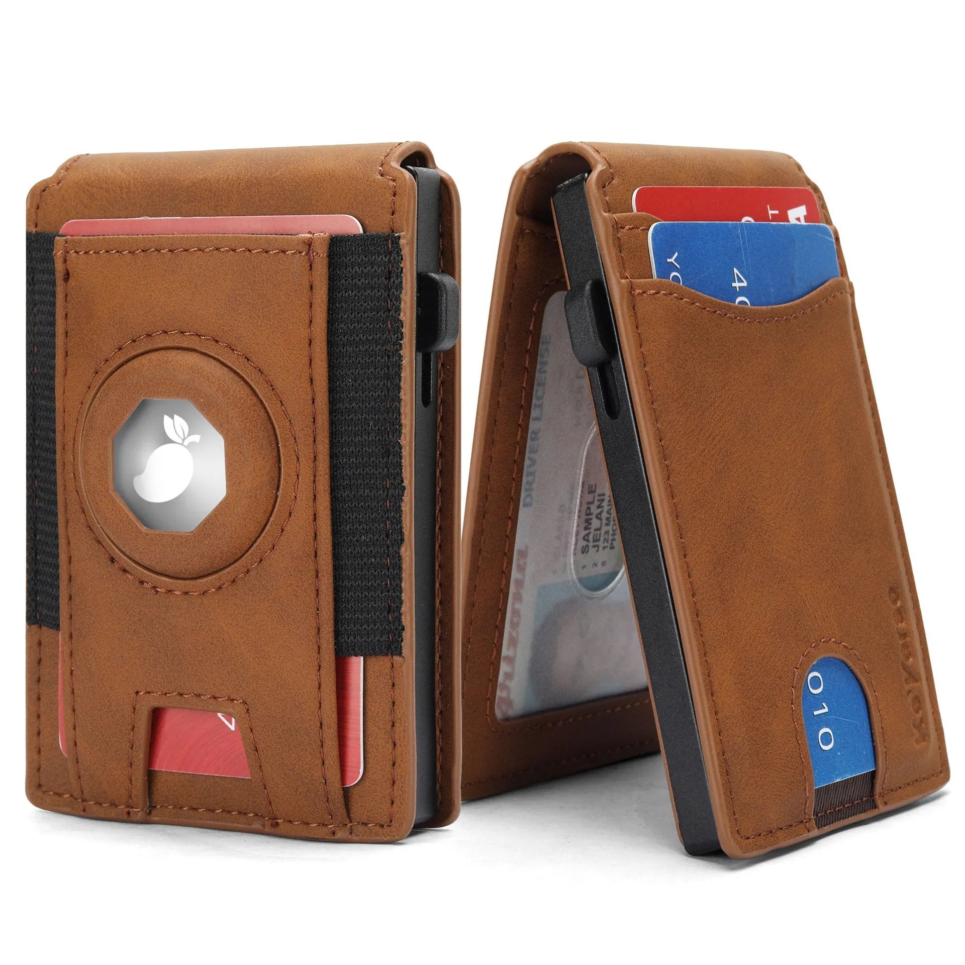 Men's slim RFID-blocking card holder wallet in black microfiber synthetic leather.