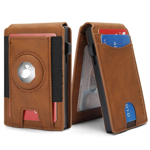 Men's slim RFID-blocking card holder wallet in black microfiber synthetic leather.