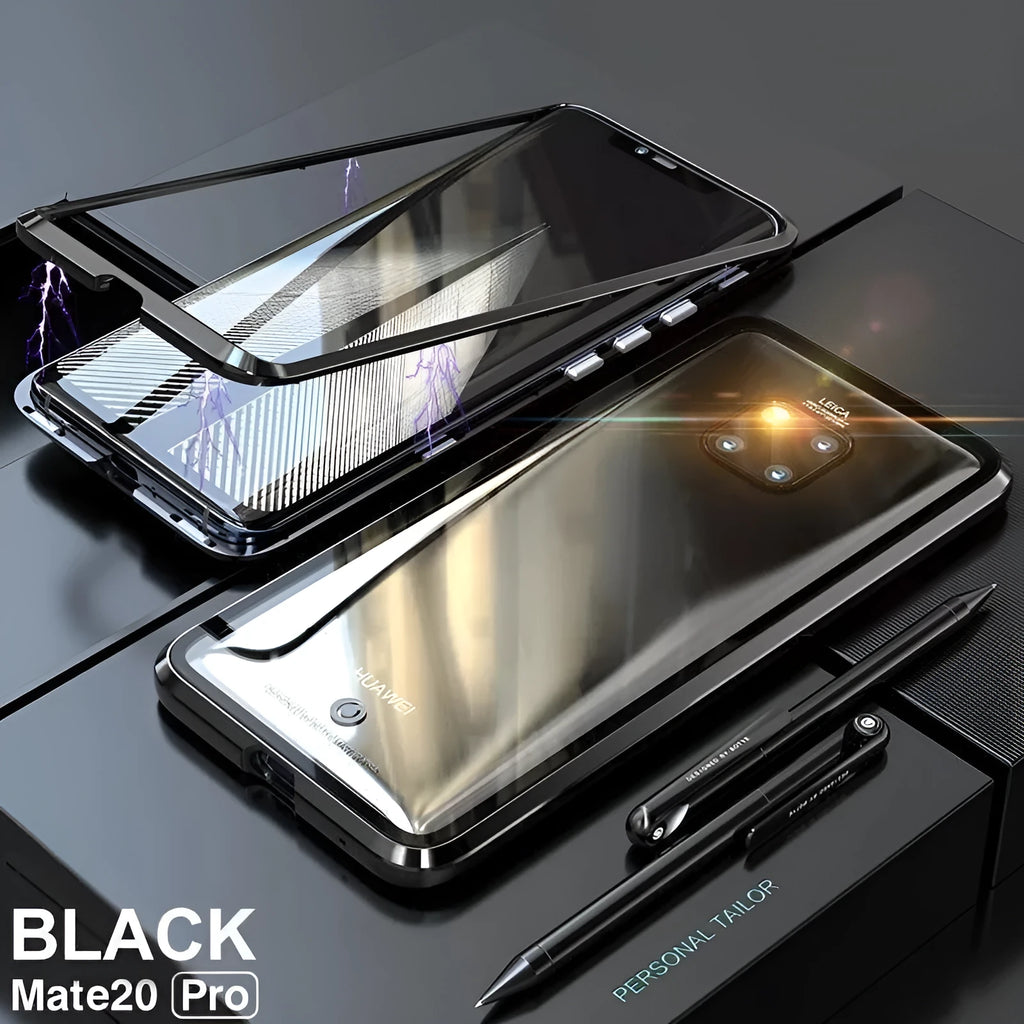 Magnetic phone case with metal frame and tempered glass back for Huawei Honor phones