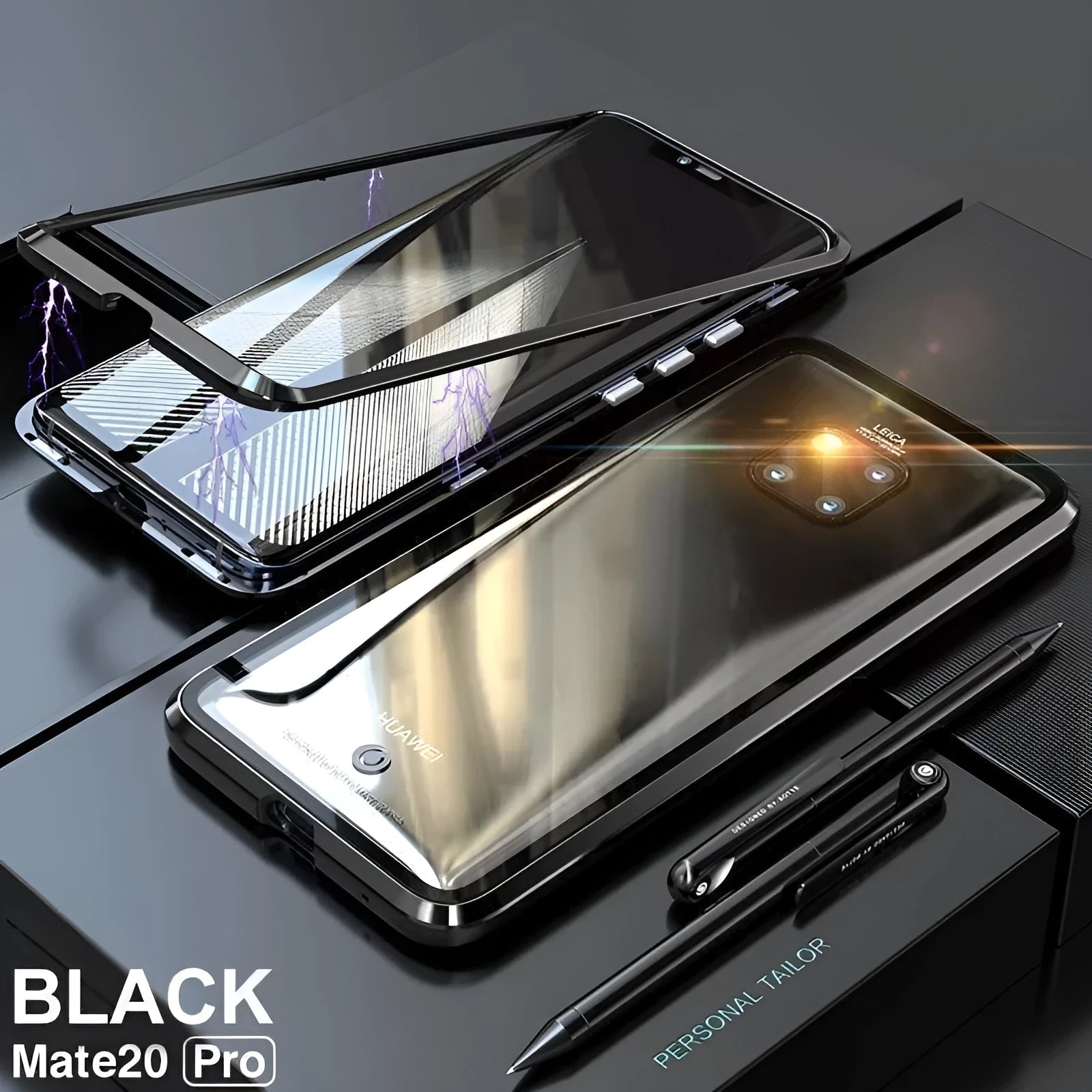 Magnetic phone case with metal frame and tempered glass back for Huawei Honor phones