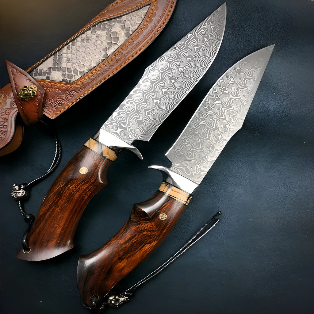 Folding forging knife with 9.8cm blade, 440C steel handle, mammoth tooth ivory, and American sand iron wood