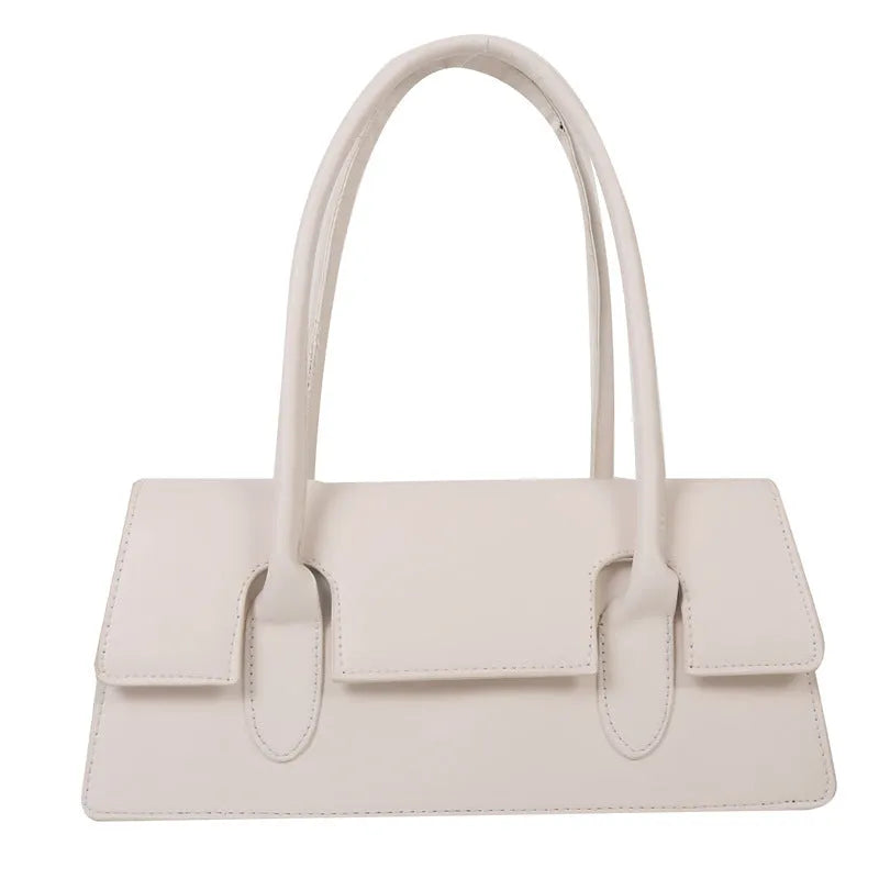 Women's small square shoulder bag in PU leather with horizontal rectangle shape and stitching detail
