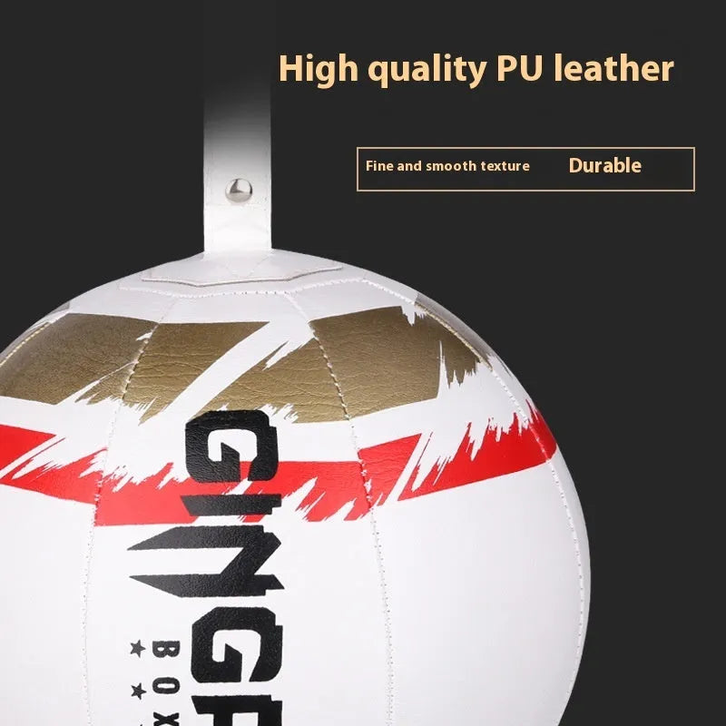 Black, green and black, and white PU hanging boxing speed ball for reaction training.