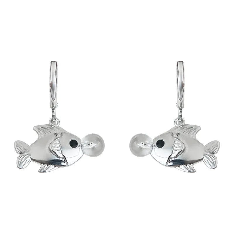 Bubble fish design earrings with goldfish animal elements in copper electroplated finish