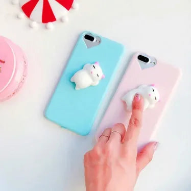 Soft silicone TPU iPhone case with 3D cartoon cat design in pink colour