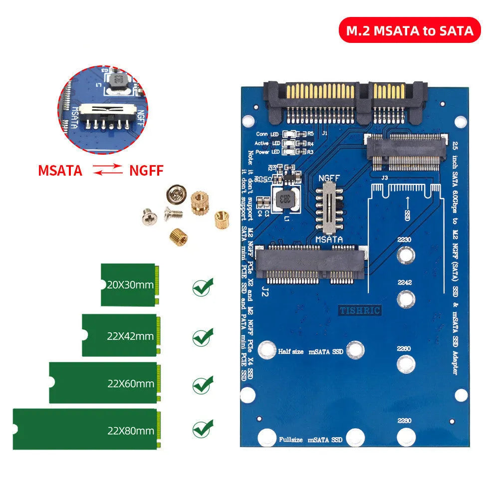 SATA3 to M.2 NGFF mSATA SSD conversion card adapter in black or blue colour